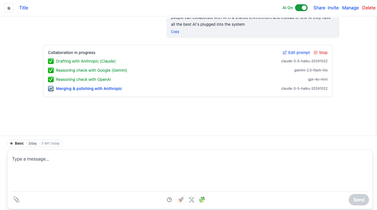 SharedChat.ai AI Collaboration Interface showing multiple AI models working together